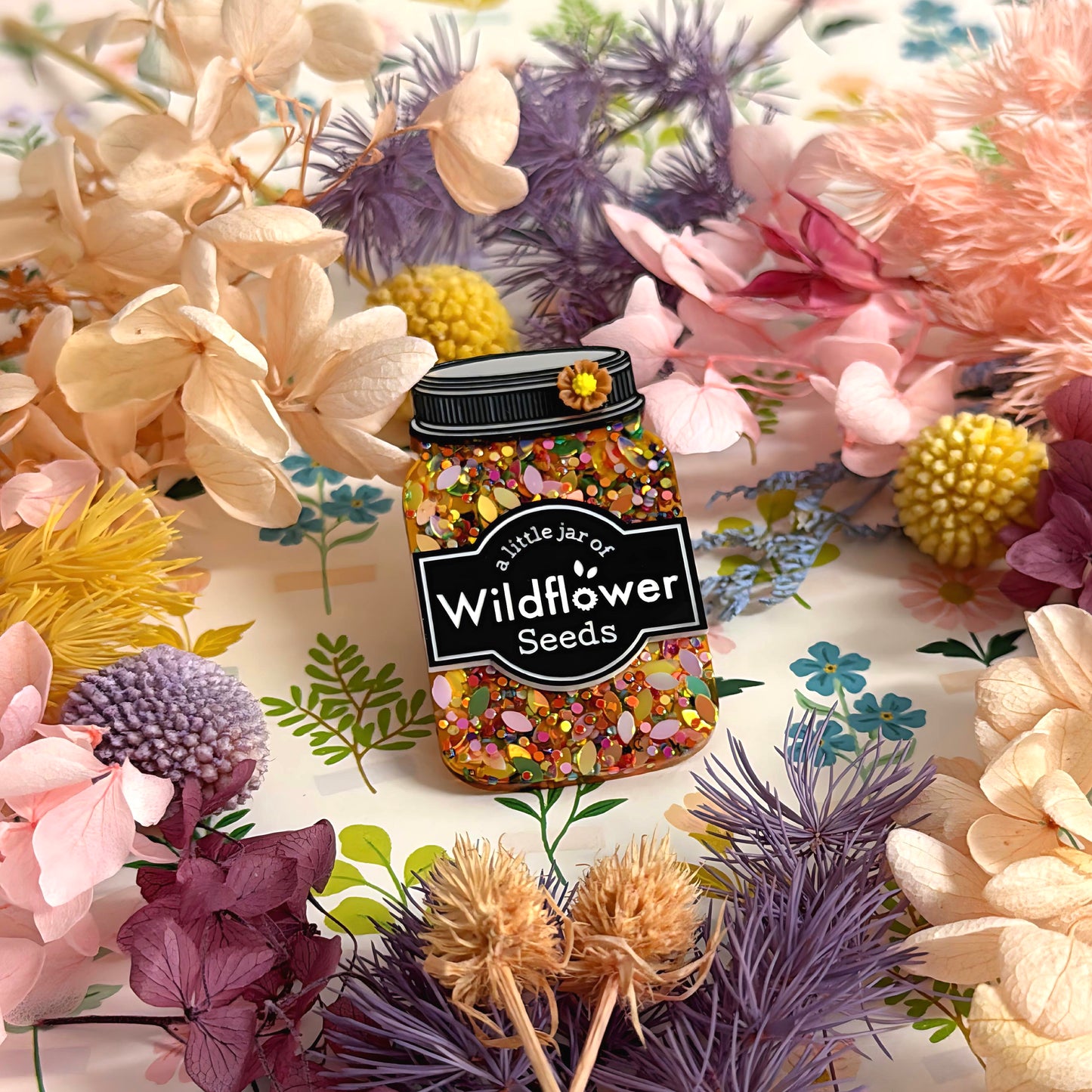 A LITTLE JAR OF : WILDFLOWER SEEDS : Handmade Resin & Acrylic BROOCH