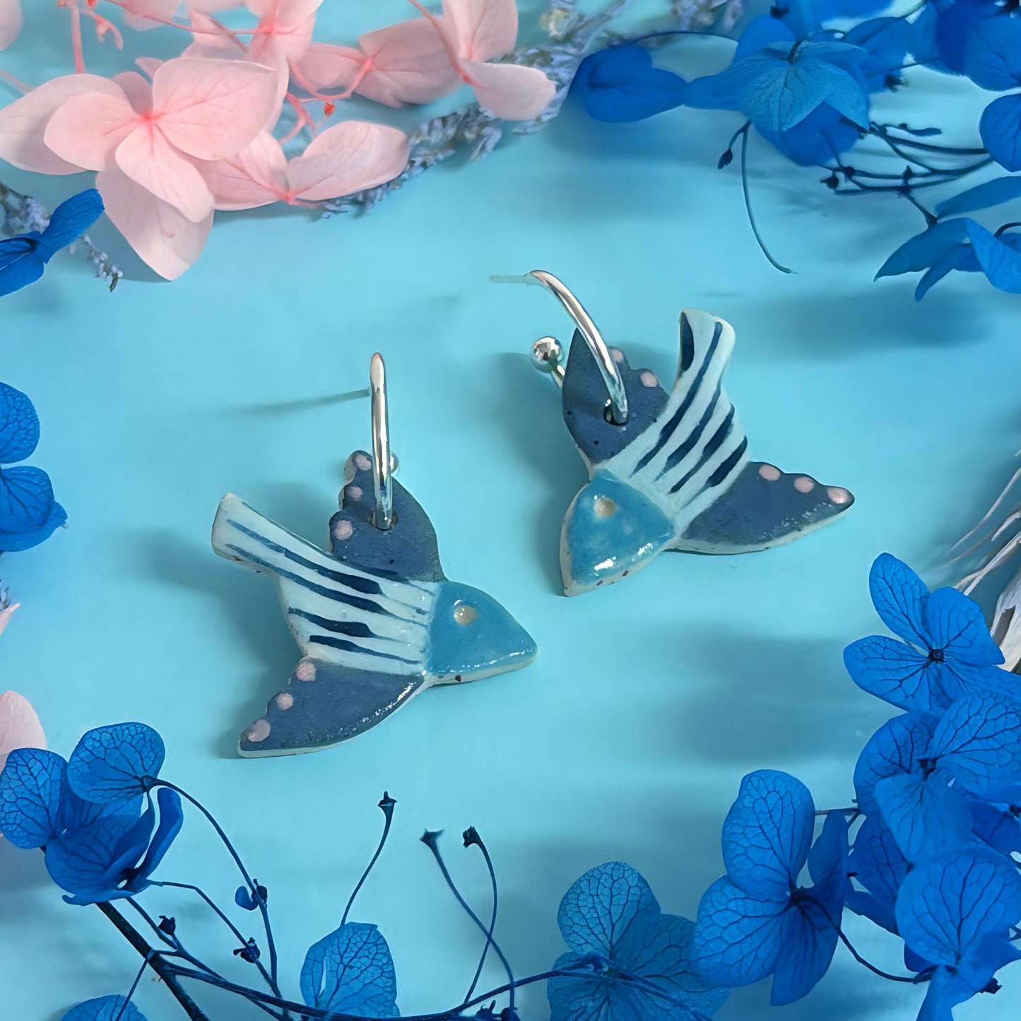 One of a kind : BLUEBIRDS : Choose your colour : Ceramic Earrings by Jo Kealley
