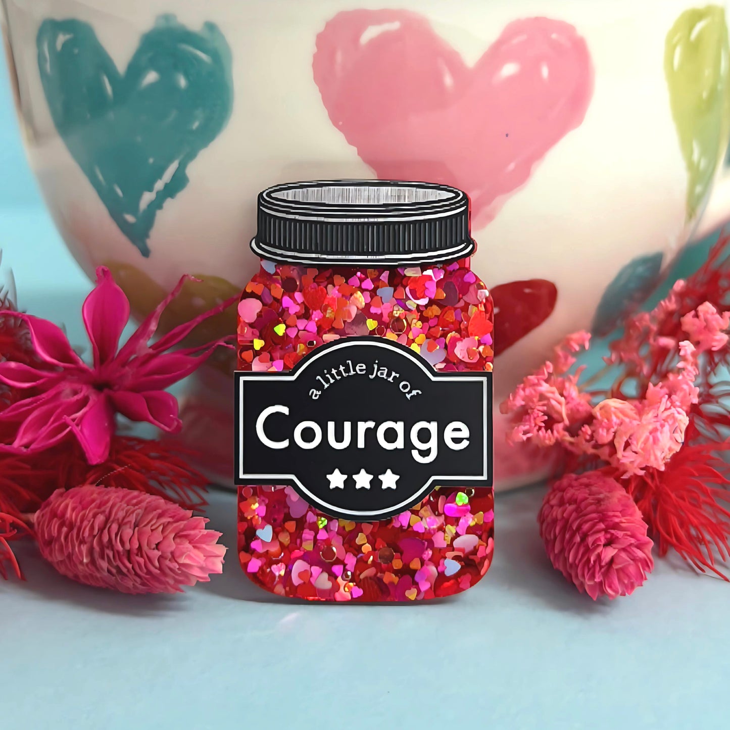 A LITTLE JAR OF : COURAGE : Handmade Resin & Acrylic BROOCH