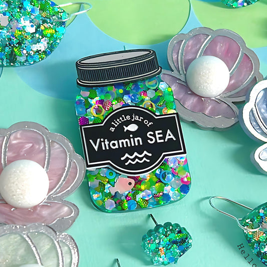 A LITTLE JAR OF : VITAMIN SEA : Handmade Resin & Acrylic BROOCH