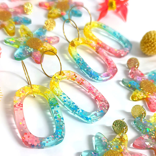 SPRINGTIME JELLIES : LOOPY LOOPS : Handmade Resin Stud-top DROP Earrings