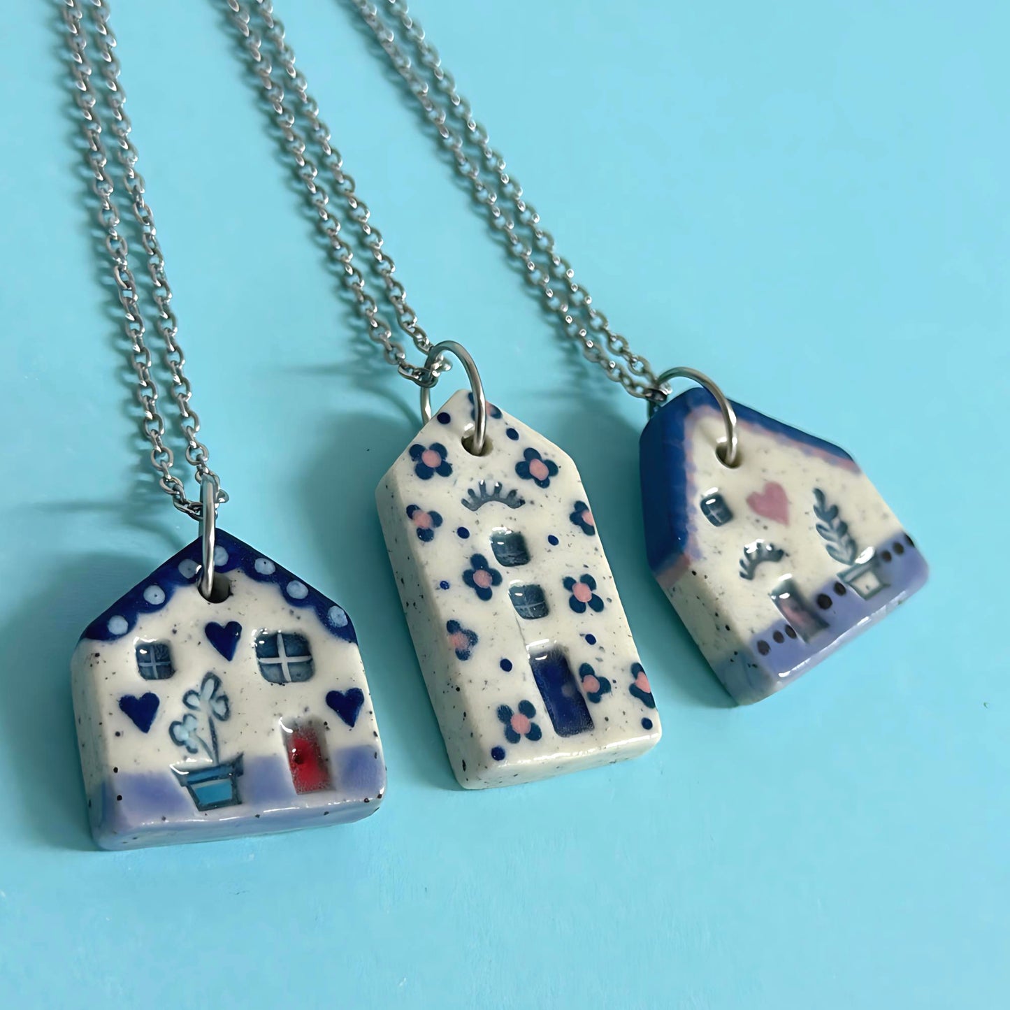 Hello Little HOMES 5 : Choose your Home : Handpainted One of a kind : Ceramic Home Pendants by Jo Kealley