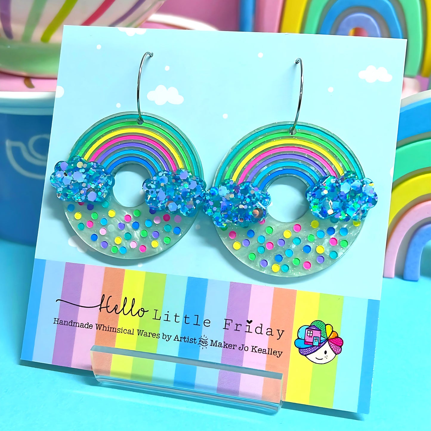 FAIRY BREAD DONUTS : PISTACHIO GREEN TWINKLE : Handpainted Acrylic & Cast Resin Drop Earrings