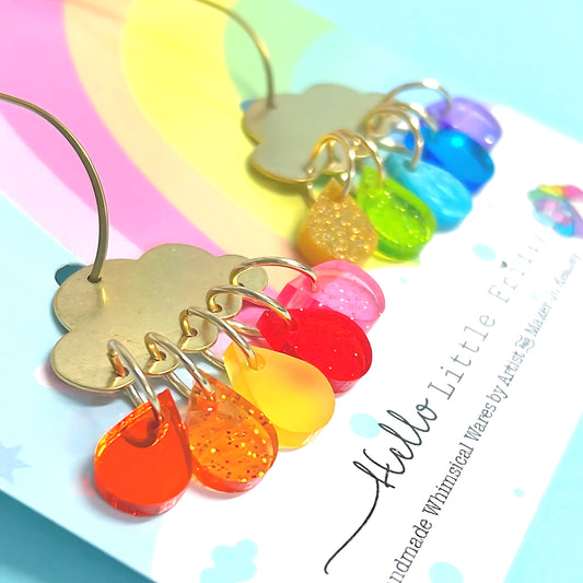 IT’S RAINING RAINBOWS : Antique : Handmade Brass & Acrylic DROP Earrings