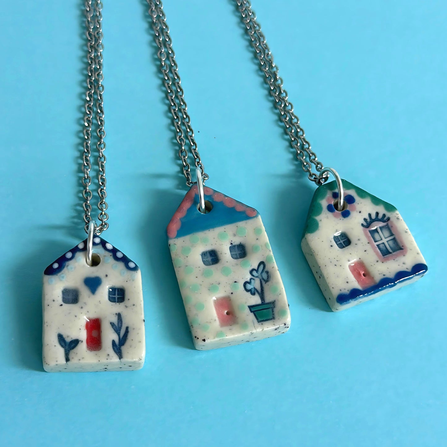 Hello Little HOMES 10 : Choose your Home : Handpainted One of a kind : Ceramic Home Pendants by Jo Kealley
