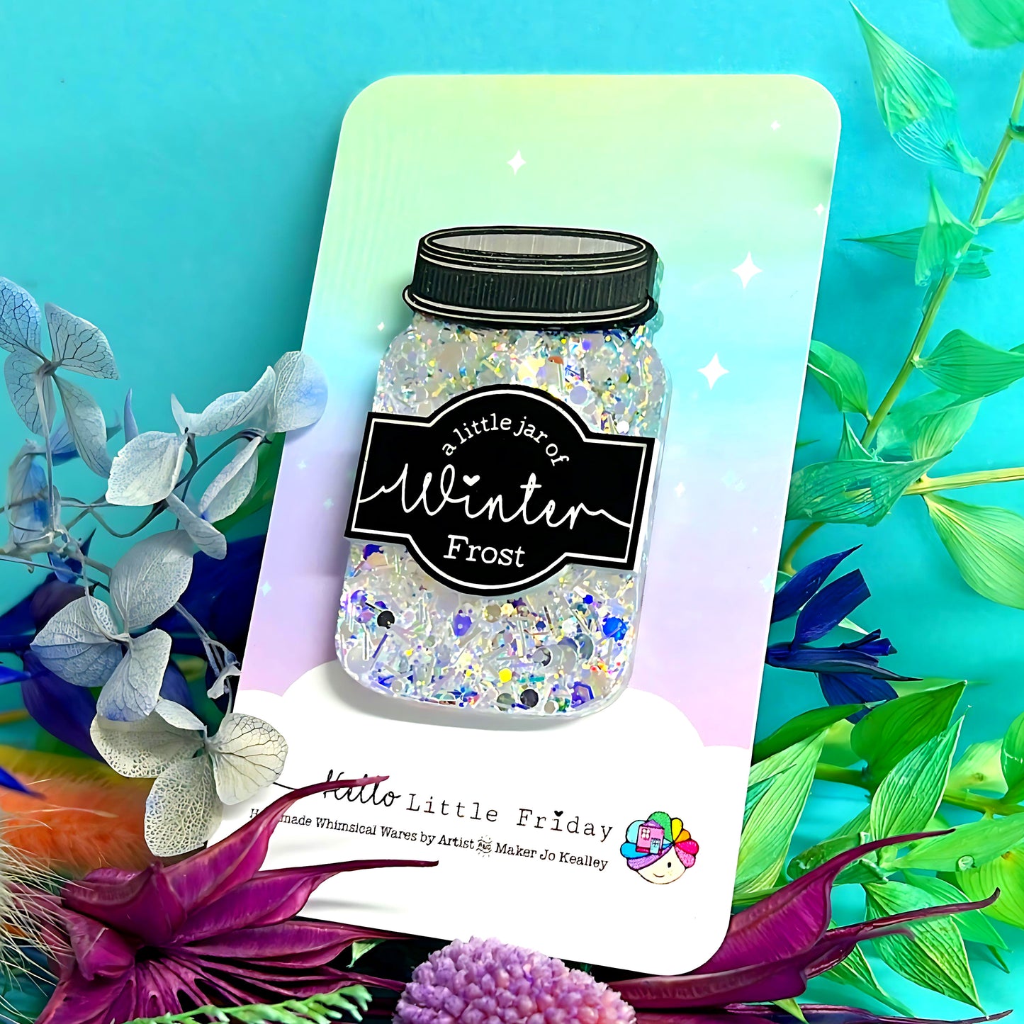 A LITTLE JAR OF : WINTER FROST : Handmade Resin & Acrylic BROOCH
