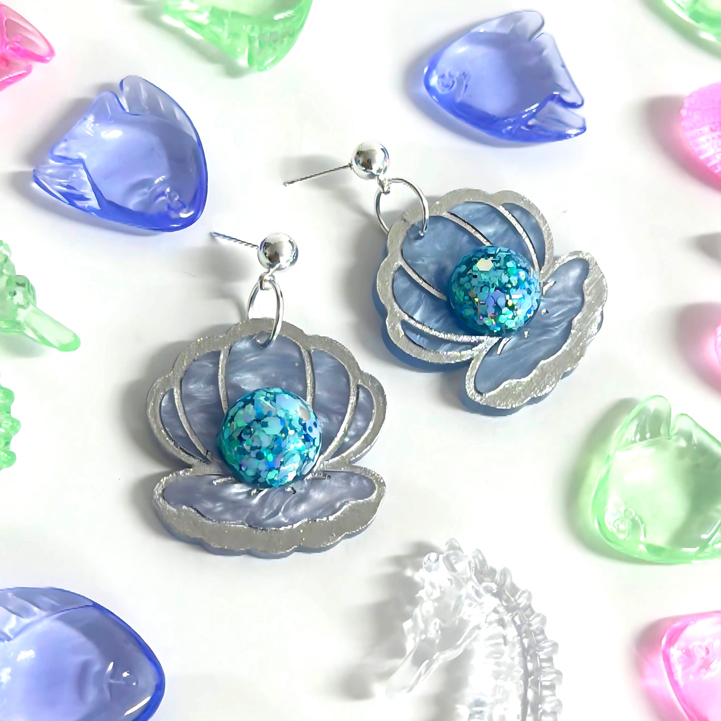 JEWELS OF THE SEA : PEARLS : Choose your colour : Handmade Resin & Acrylic Stud-top DROP EARRINGS