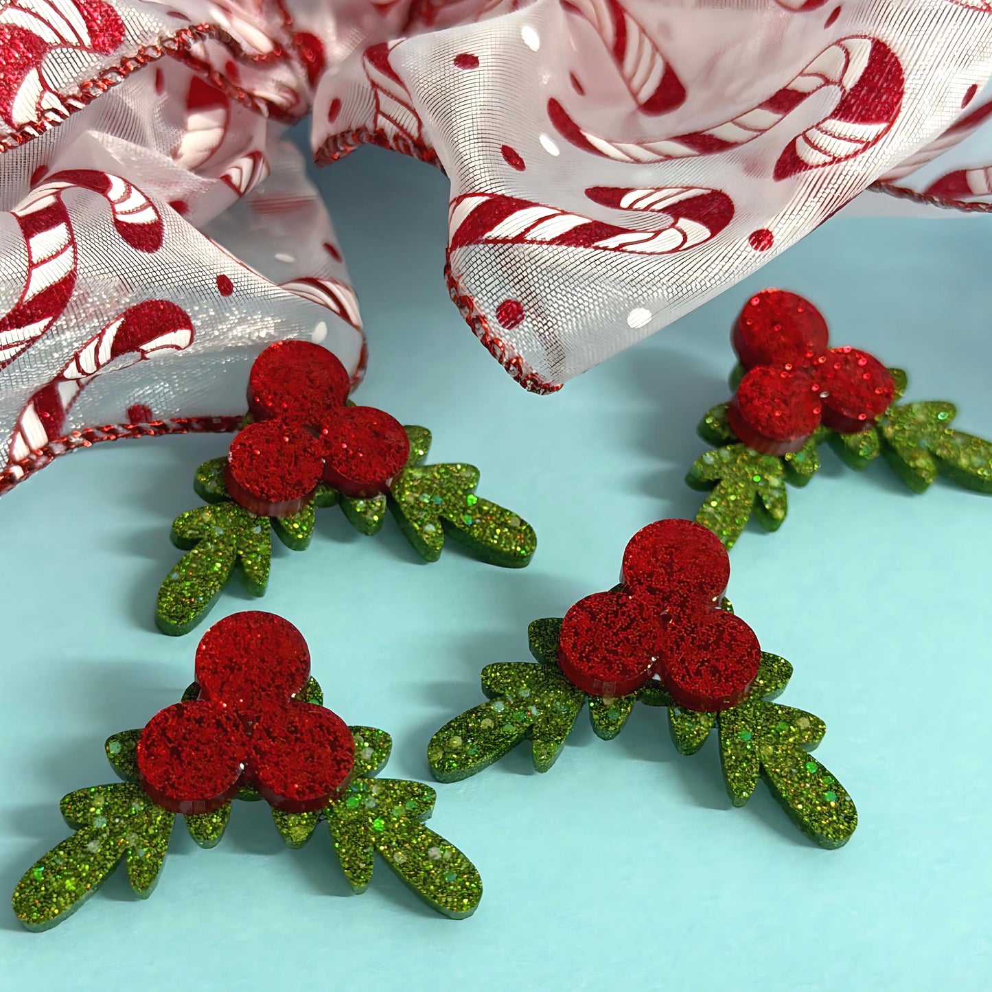 FESTIVE HOLLY : Handmade Resin & Acrylic Statement STUD Earrings