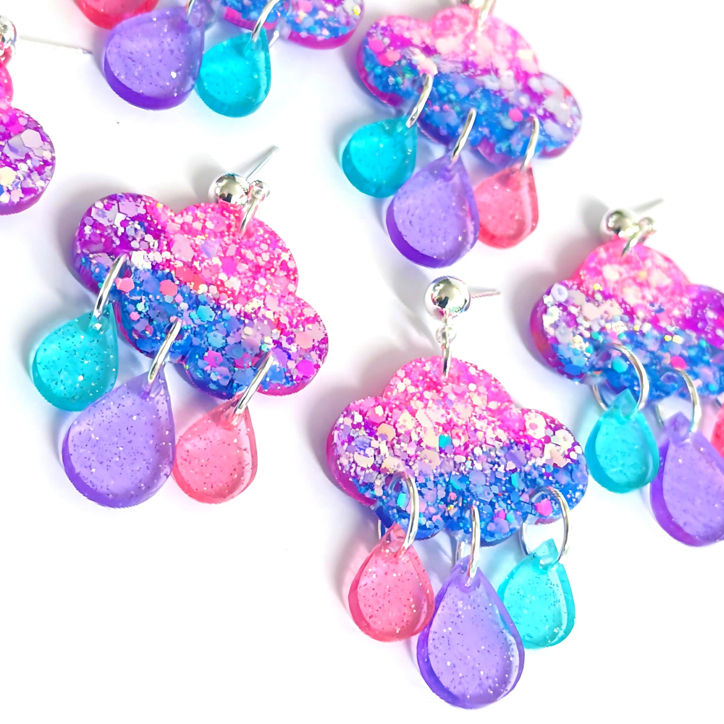 GLOWING IRIDESCENT CLOUDS : Handmade Resin & Acrylic Drop Earrings