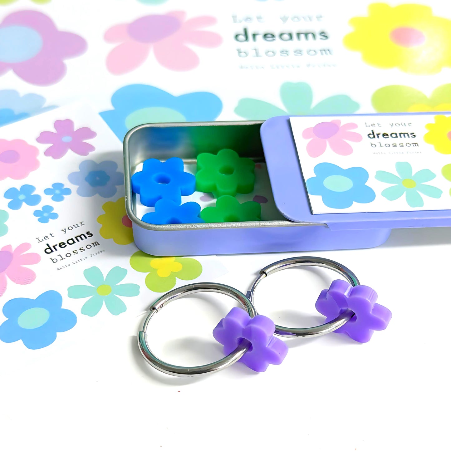 PETITE DAISY SPINNER SETS : 3 pairs of daisies + 1 pair of hoops : Choose warm or cool set : Handmade Acrylic DROP Earrings