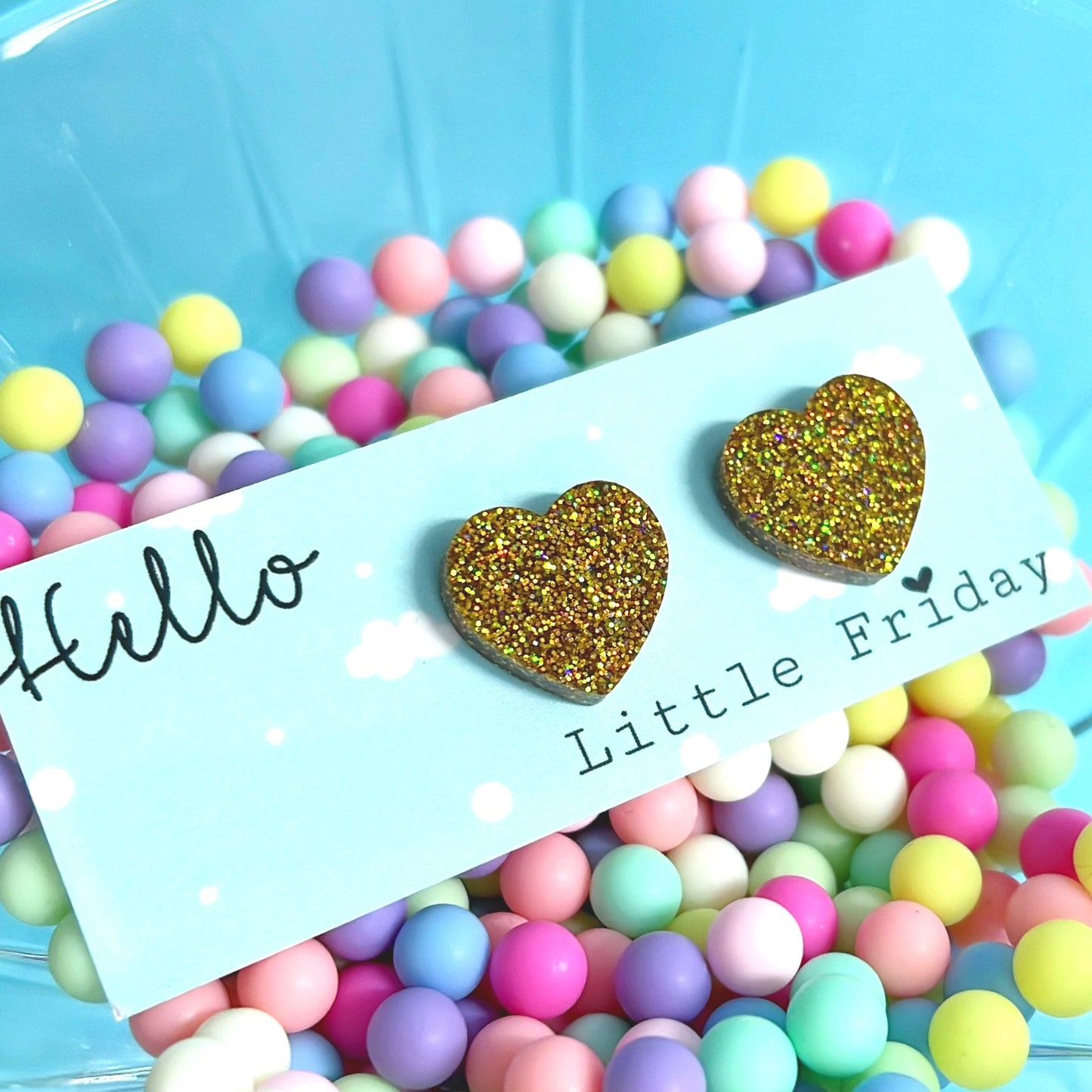 GLITTERBOMB HEARTS : SMALL : Choose your colour : Handmade Resin STUD Earrings