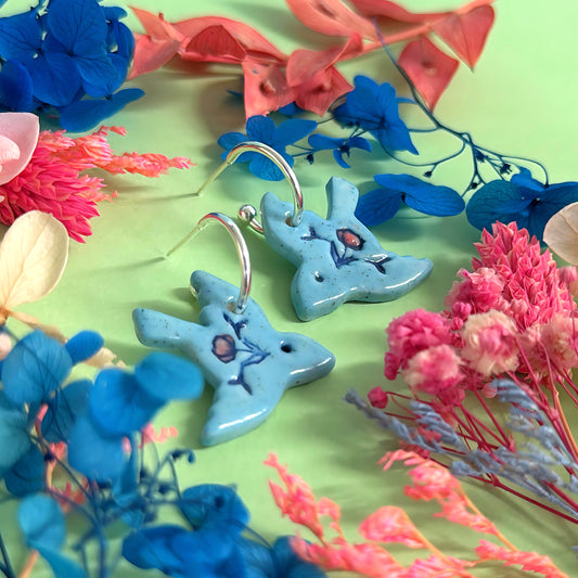 BOTANICA CERAMICA : Sky Blue : BLUEBIRDS : Ceramic Earrings by Jo Kealley