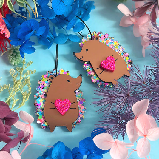 HELLO LITTLE HEDGEHOGS : RAINBOW LOVE : Handmade Resin & Acrylic DROP Earrings