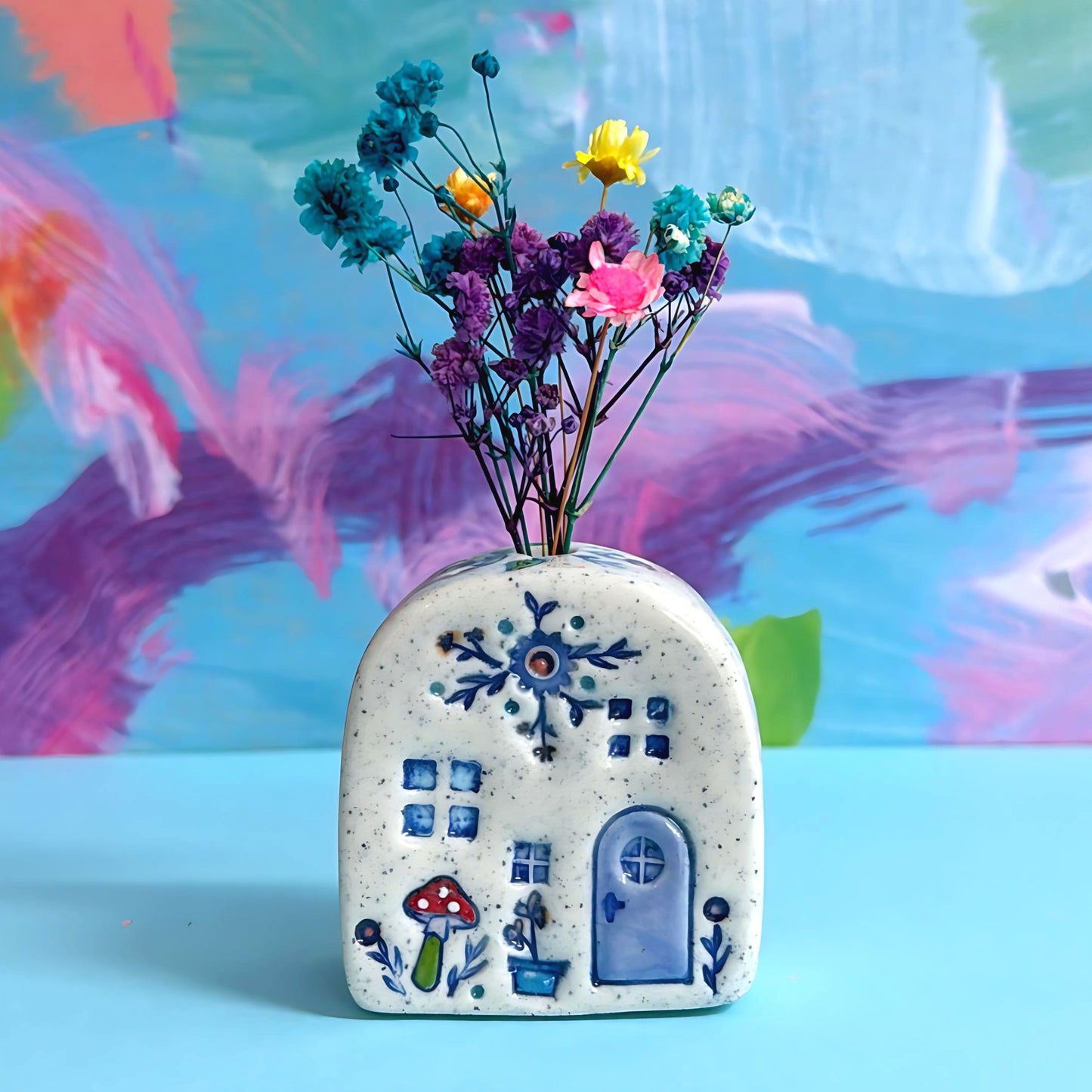 Hello Little FAERIE HOME Vase : 8 : Handpainted Ceramic Home Vase by Jo Kealley