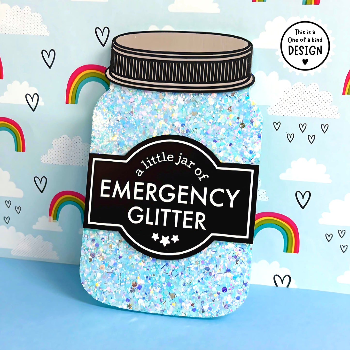 ONE OF A KIND : WALL ART A LITTLE JAR OF : EMERGENCY GLITTER : Handmade Resin & Acrylic