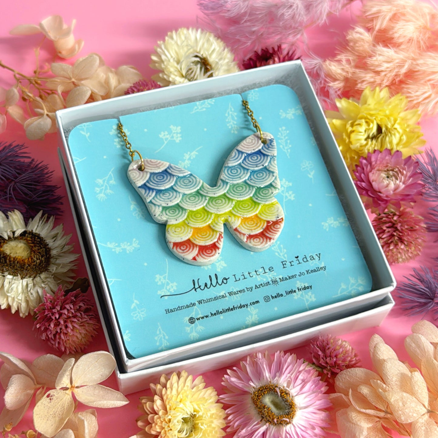 BUTTERFLY FLUTTERBY ~ One of a kind : Large Ceramic Pendant by Jo Kealley