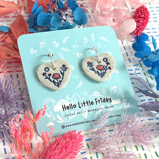 BOTANICA CERAMICA : PETITE HEARTS : Ceramic Earrings by Jo Kealley