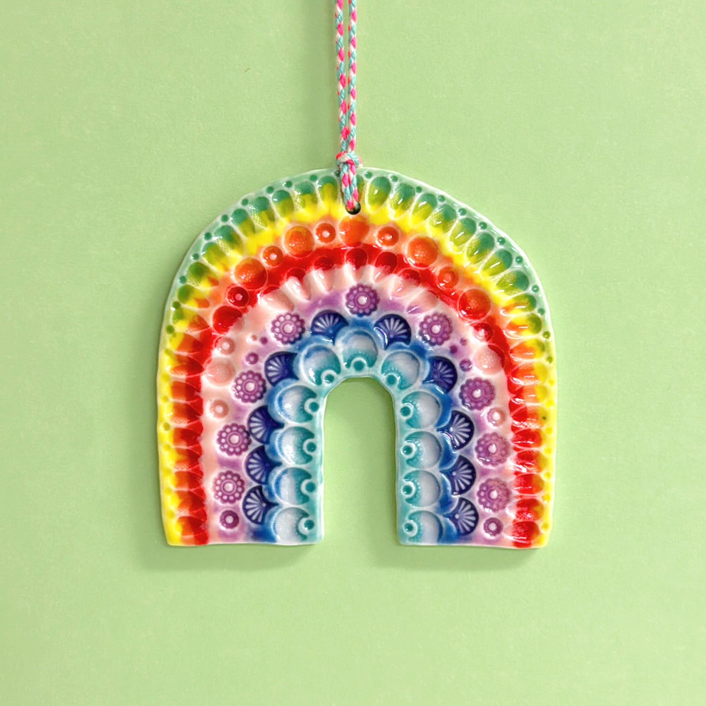 One of a kind RAINBOW TALISMAN Wall Art : Handmade Porcelain Ornament by Jo Kealley
