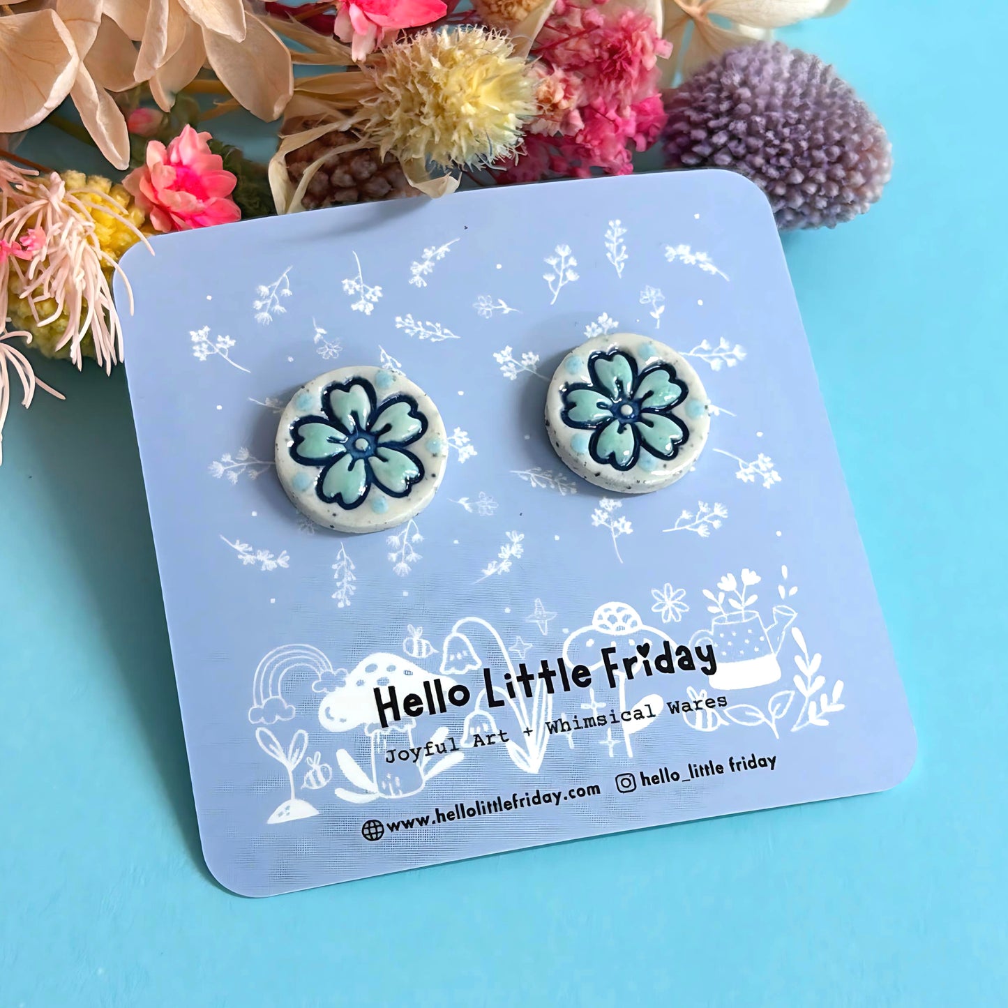 BOTANICA CERAMICA STUDS : Forget me not : Handmade Ceramic STUD Earrings by Jo Kealley