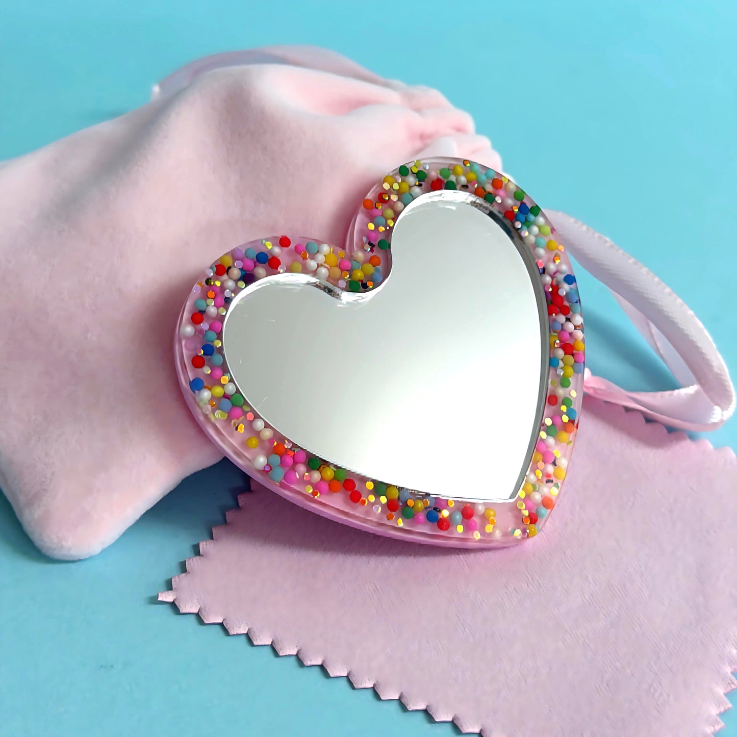 FAIRYBREAD Pocket Mirror with microfibre cleaning cloth & velveteen bag : Handmade Resin