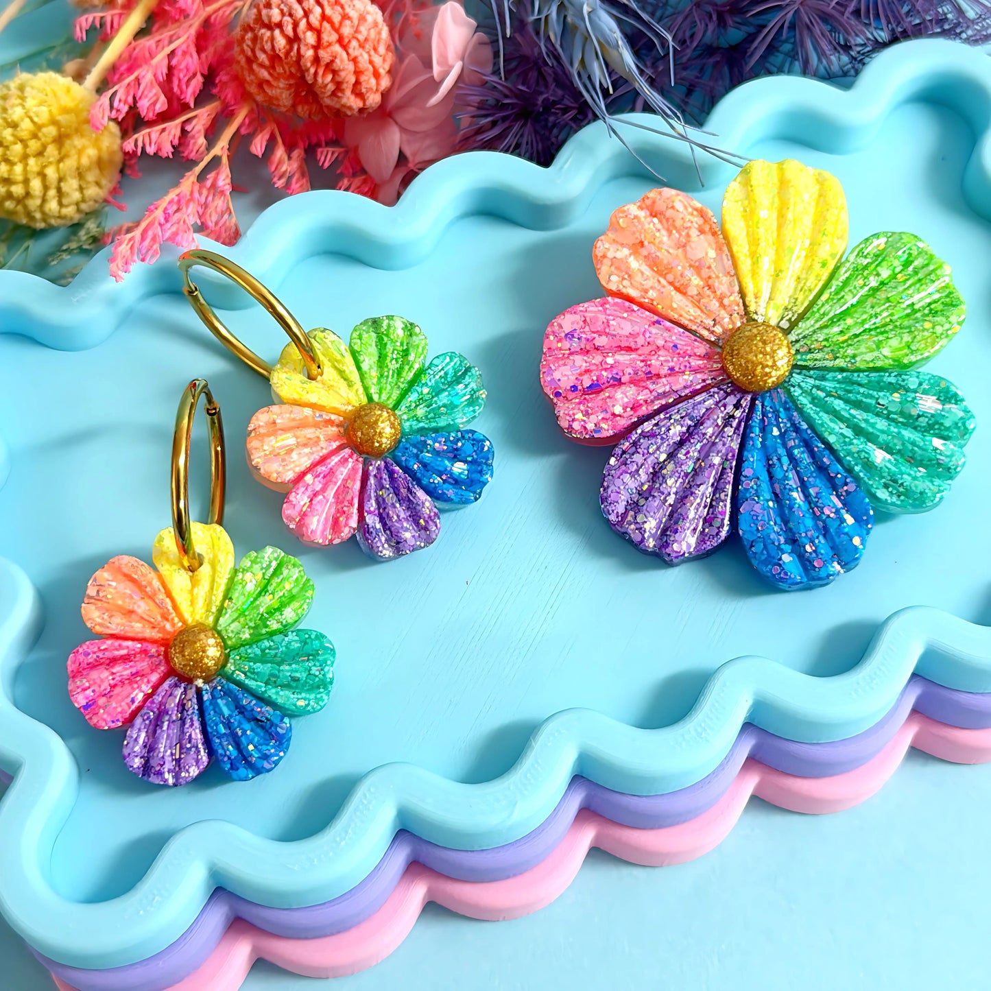 THE COLOURS OF SPRING : Pastel Iridescent Handmade Resin DROP Earrings or BROOCH