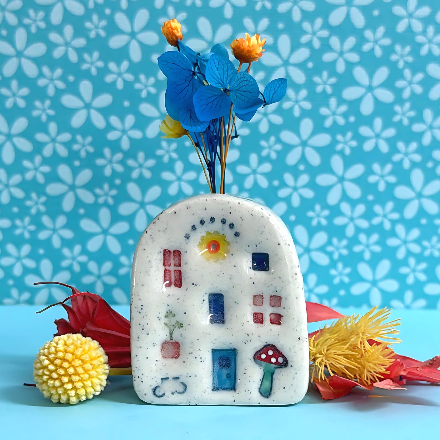 Hello Little FAERIE HOME Vase FH4 : Handpainted Ceramic Home Vase by Jo Kealley