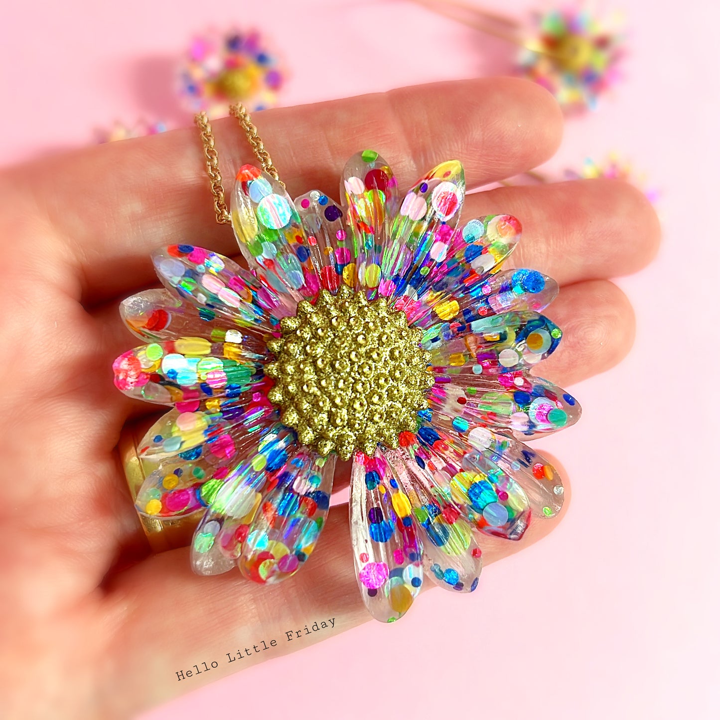 Confetti Rainbow Daisy : Handmade Resin PENDANT