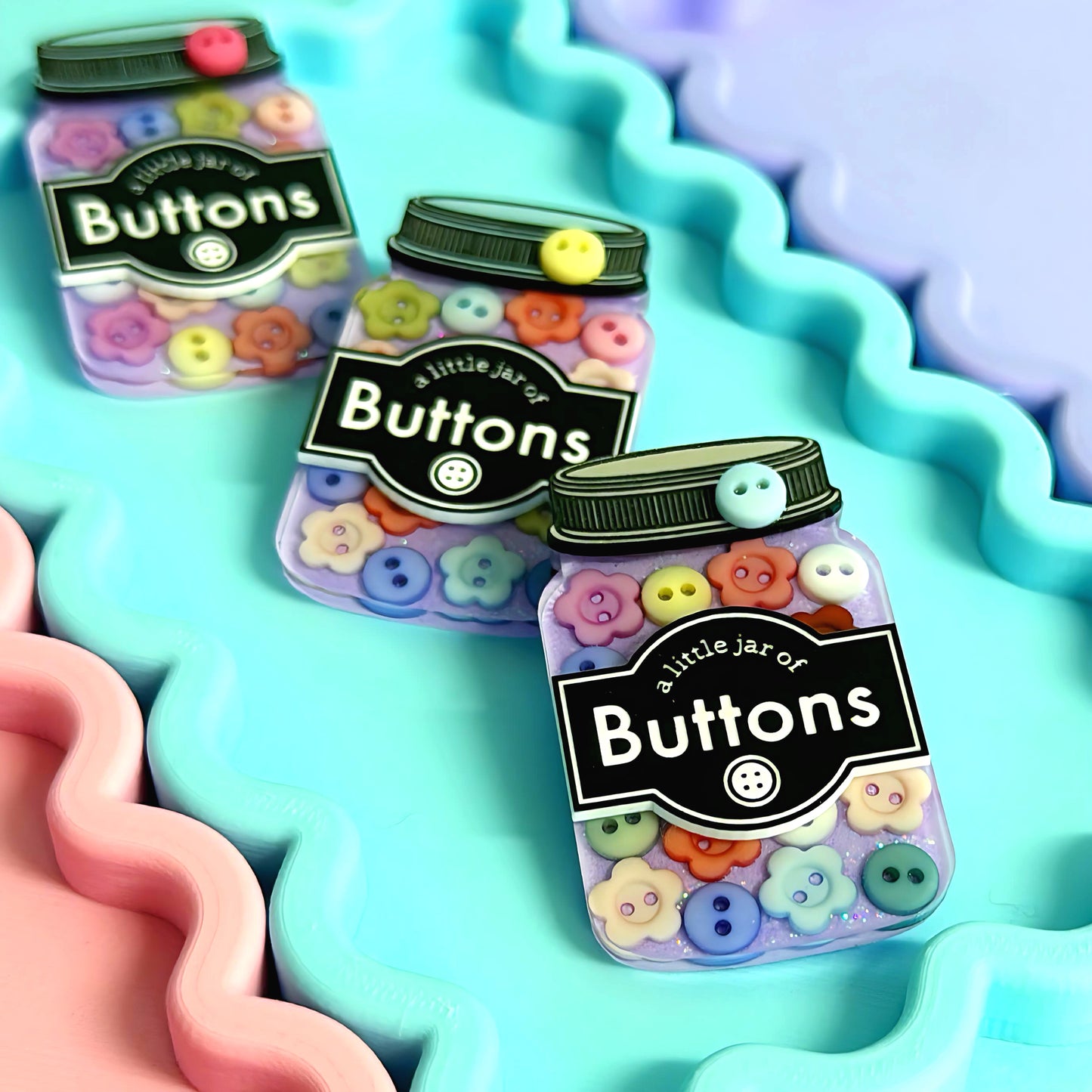 A LITTLE JAR OF : BUTTONS : Lilac Pastels : Handmade Resin & Acrylic BROOCH
