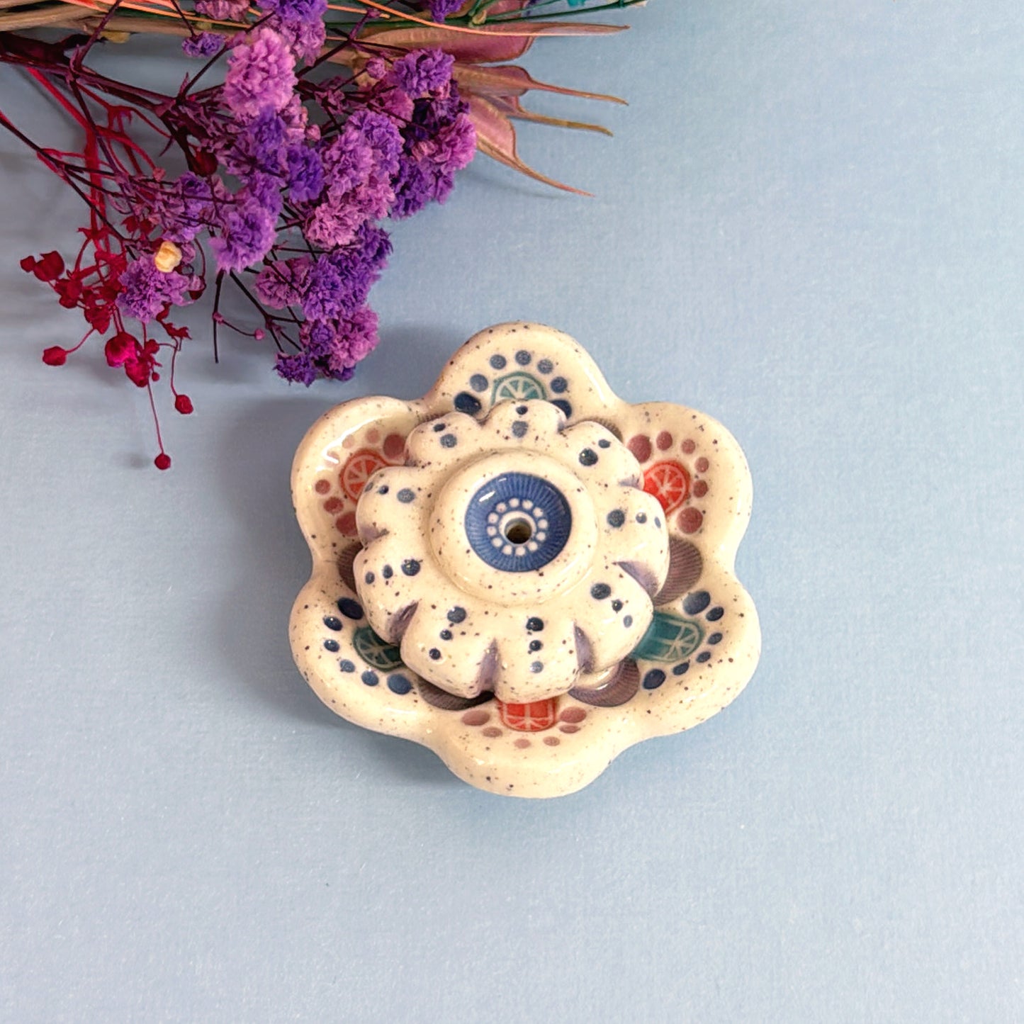 RAINBOW DAYDREAMS : 2 part Handmade Ceramic Incense Holder by Jo Kealley