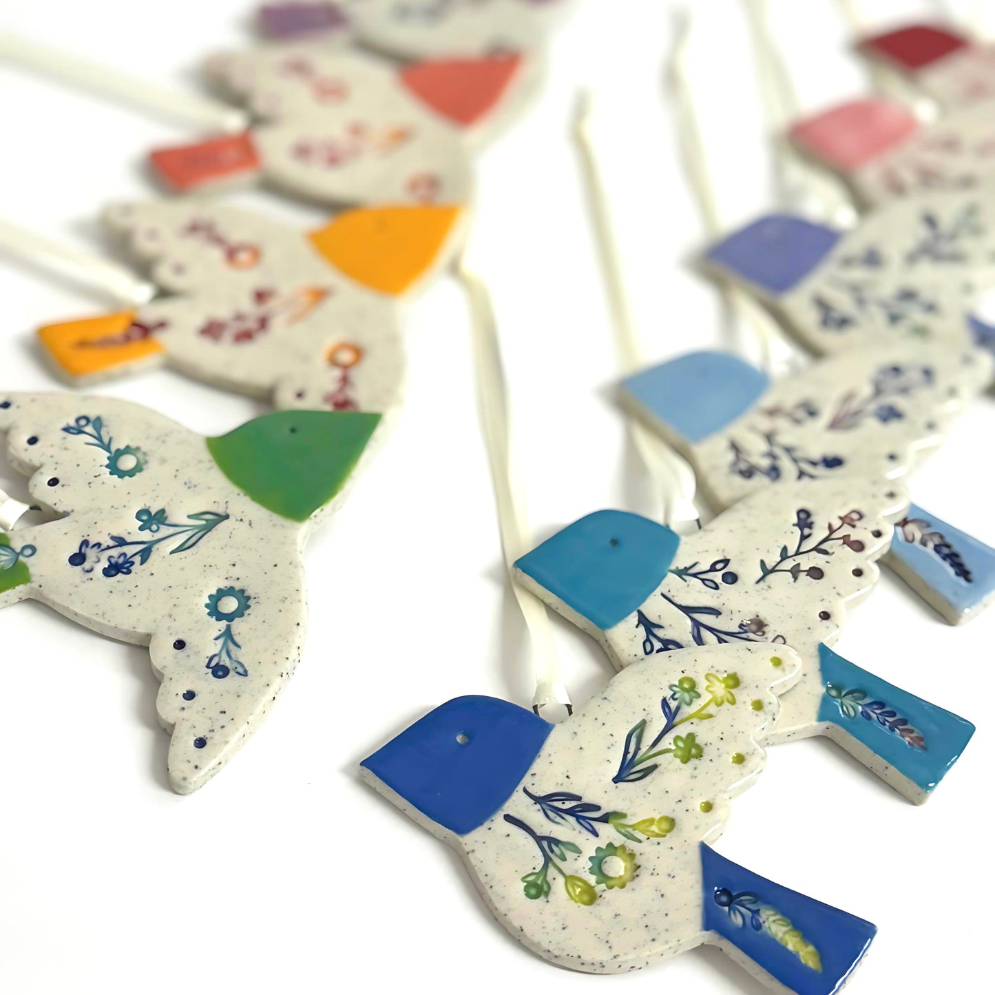 BOTANICA CERAMICA : Hello Little BIRDIES : Choose your colour : Handpainted Ceramic Wall Art by Jo Kealley