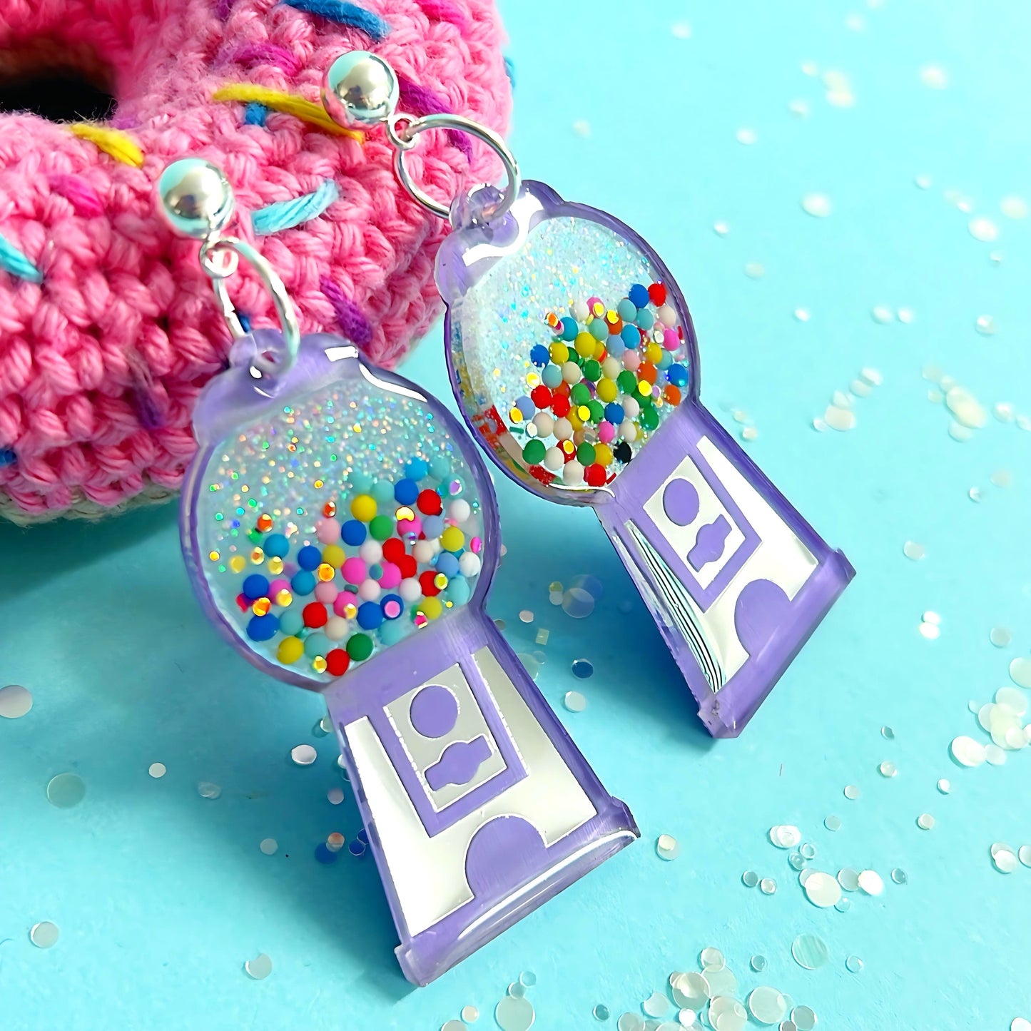 YUM YUM BUBBLEGUM : PURPLE : Handmade Stud-top Resin & Acrylic DROP Earrings