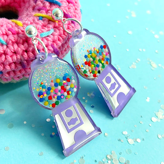 YUM YUM BUBBLEGUM : PURPLE : Handmade Stud-top Resin & Acrylic DROP Earrings