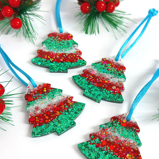 CHRISTMAS TREE : EMERALD RUBY SNOW: Handmade Resin Tree Ornaments