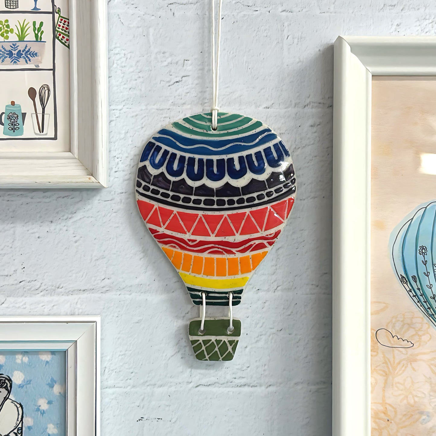 Hello Little HOT AIR BALLOON 8 : Handpainted Ceramic Wall Plaque Artwork by Jo Kealley