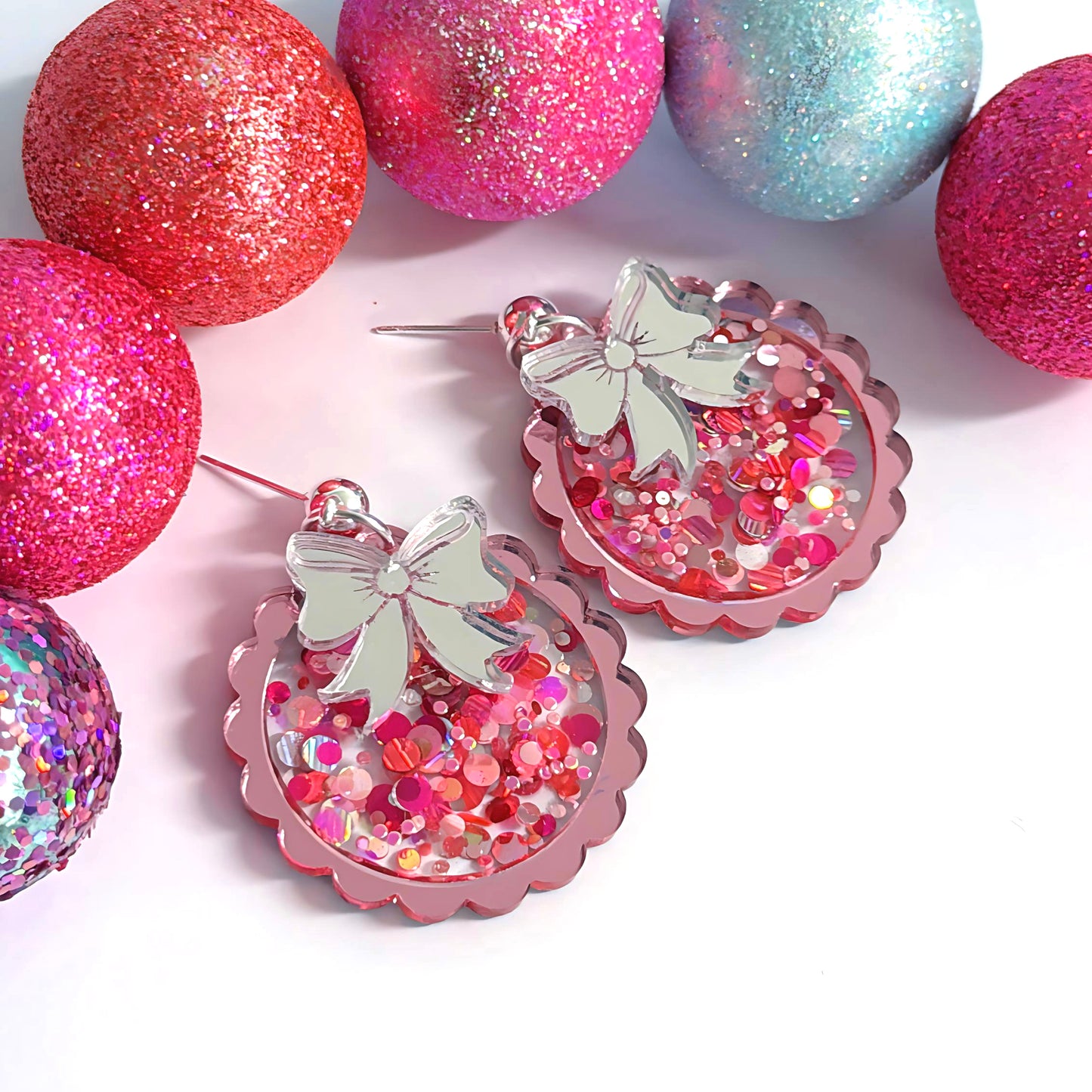TWINKLING LIGHTS : BAUBLES : Choose your colour : Handmade Resin & Acrylic Stud-top DROP Earrings
