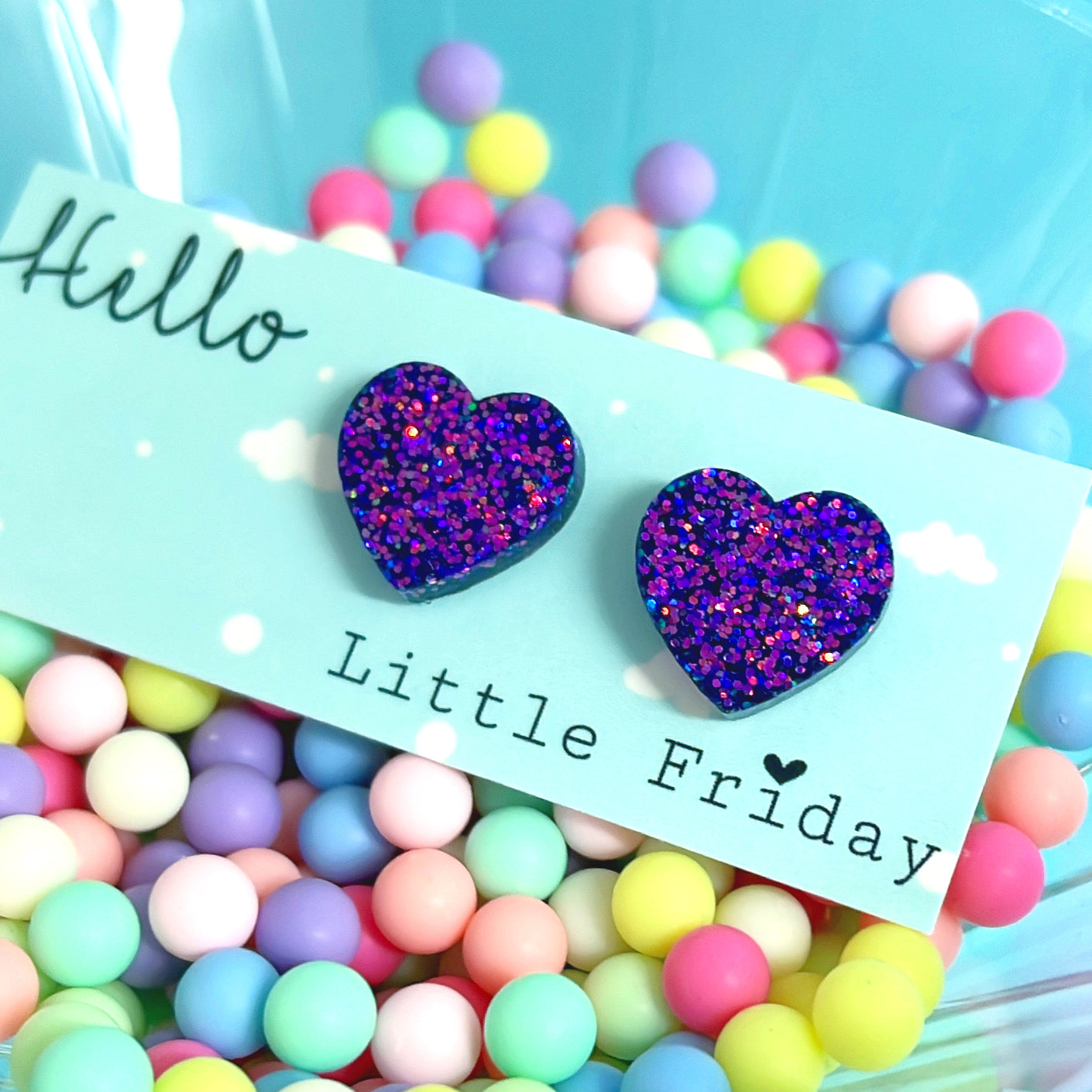 GLITTERBOMB HEARTS : Choose your colour : Handmade Resin STUD Earrings