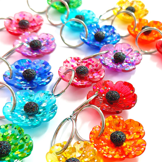 CONFETTI POPPIES : Choose your colour : Handmade Resin DROP Earrings on HOOPS