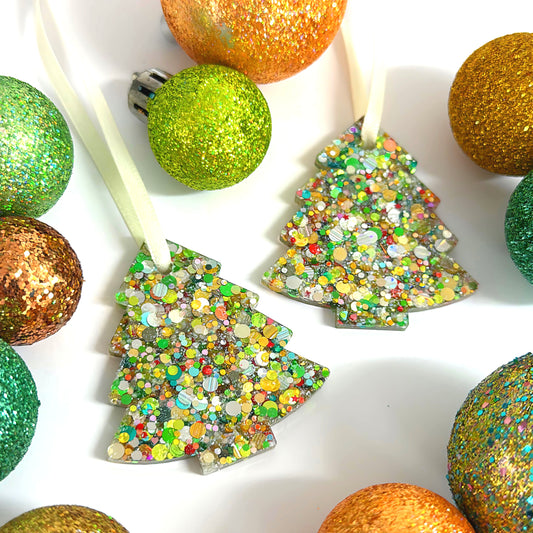 CHRISTMAS TREE : TWINKLING LIGHTS : Handmade Resin Tree Ornaments