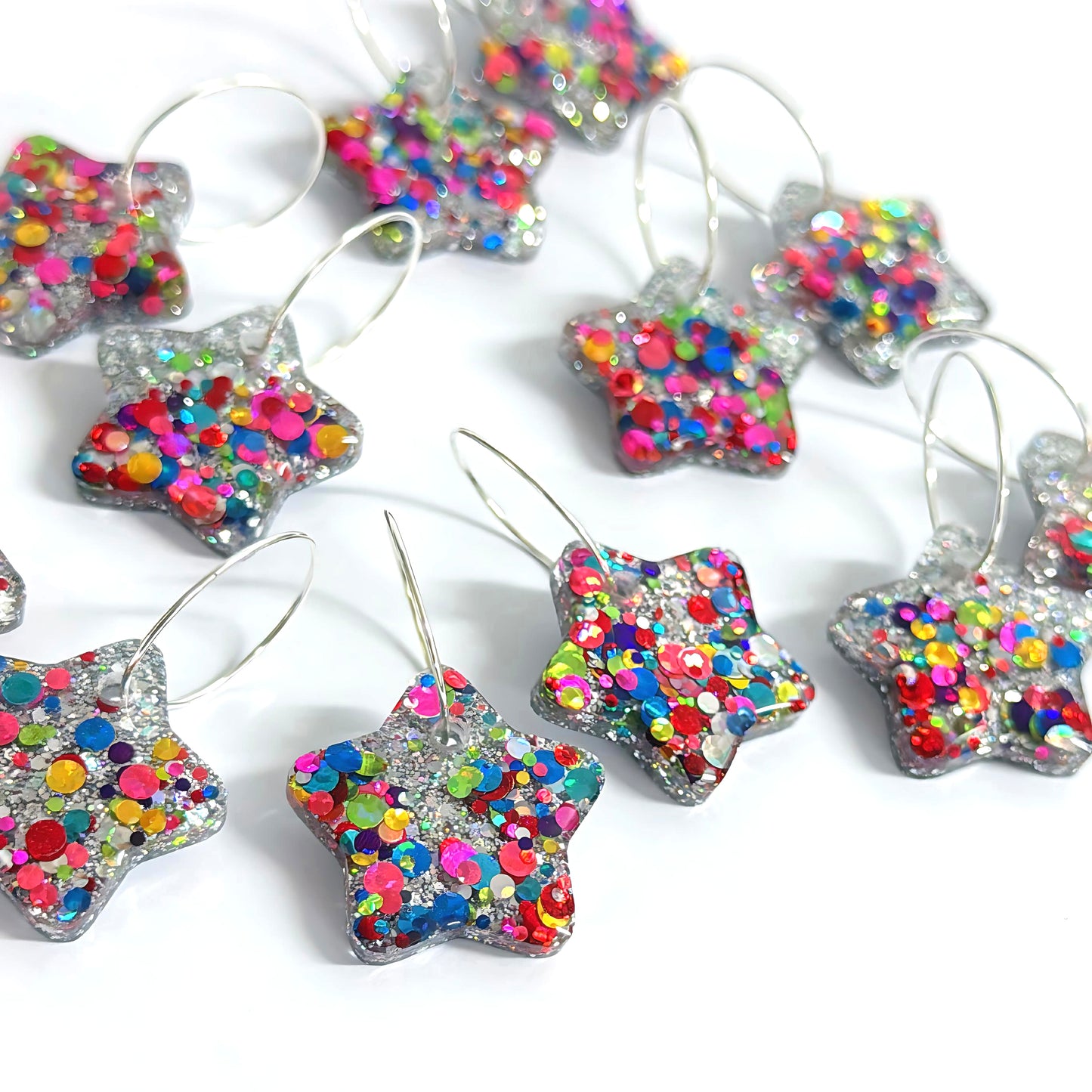 RAINBOW DISCO STARS : Handmade Resin DROP Earrings