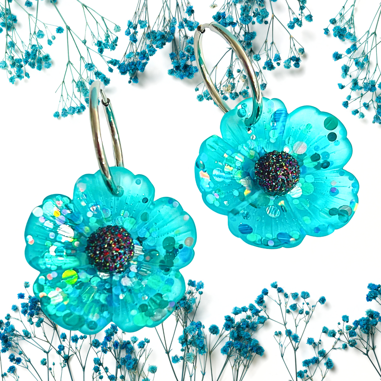 CONFETTI POPPIES : Choose your colour : Handmade Resin DROP Earrings on HOOPS