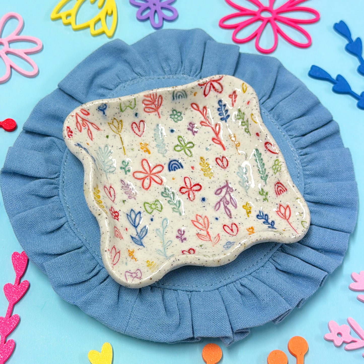 DIANNE’S GARDEN 🌸 Wave-edge Square Dish 🎀 Handmade Ceramic Treats & Tapas Dish by Jo Kealley