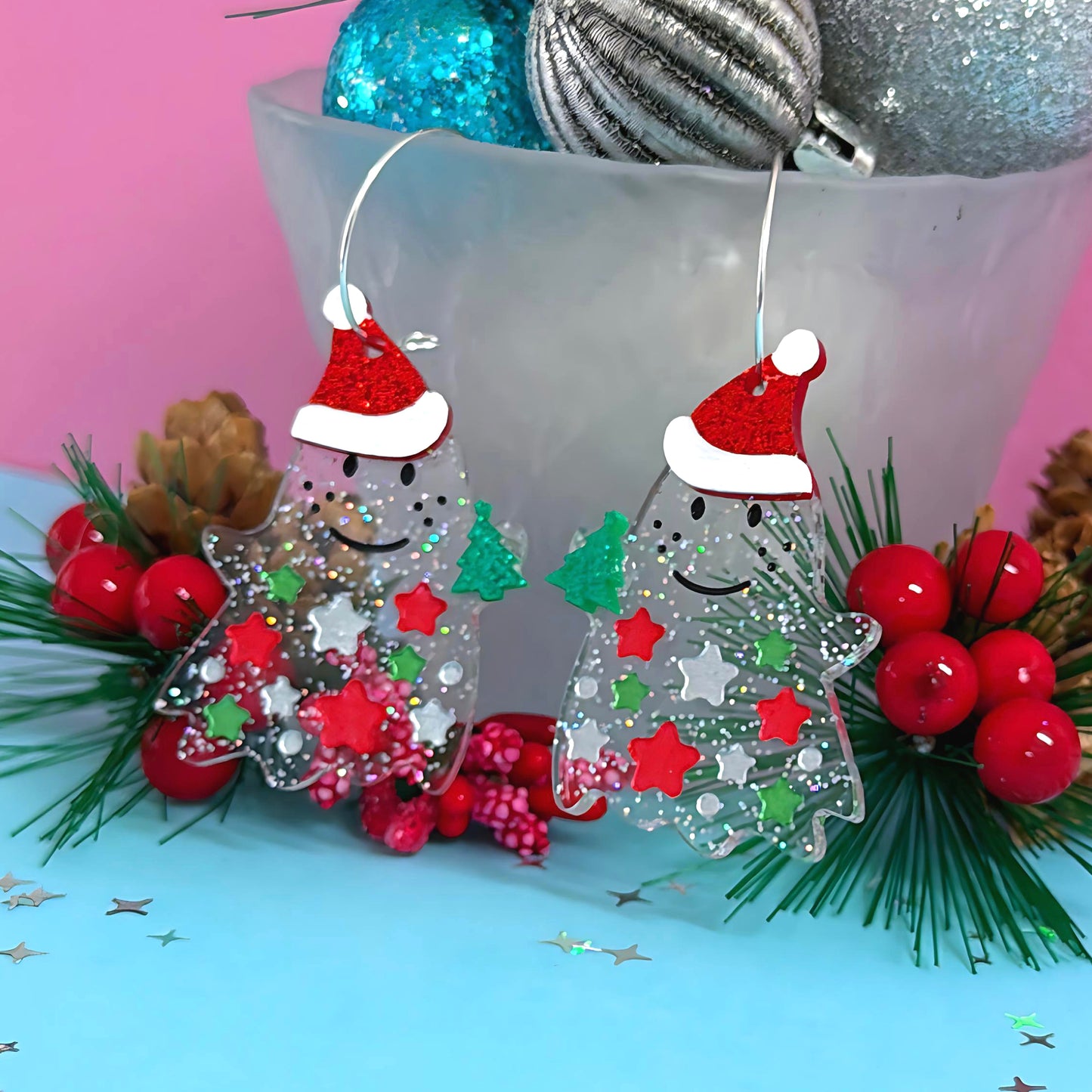 THE GHOSTS OF CHRISTMAS PAST : Handpainted Acrylic DROP Earrings