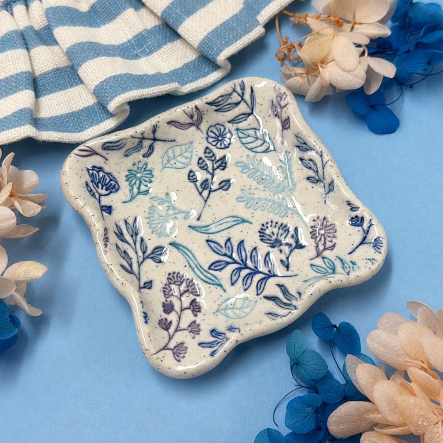 JO’S GARDEN 💙 Wave-edge Square Dish 🩵 Handmade Ceramic Treats & Tapas Dish by Jo Kealley