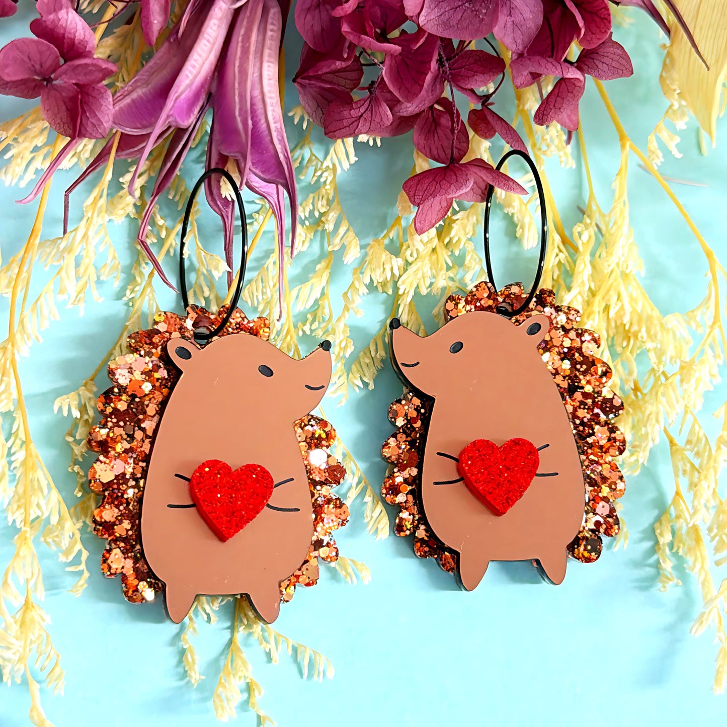 HELLO LITTLE HEDGEHOGS : LOVE : Handmade Resin & Acrylic DROP Earrings