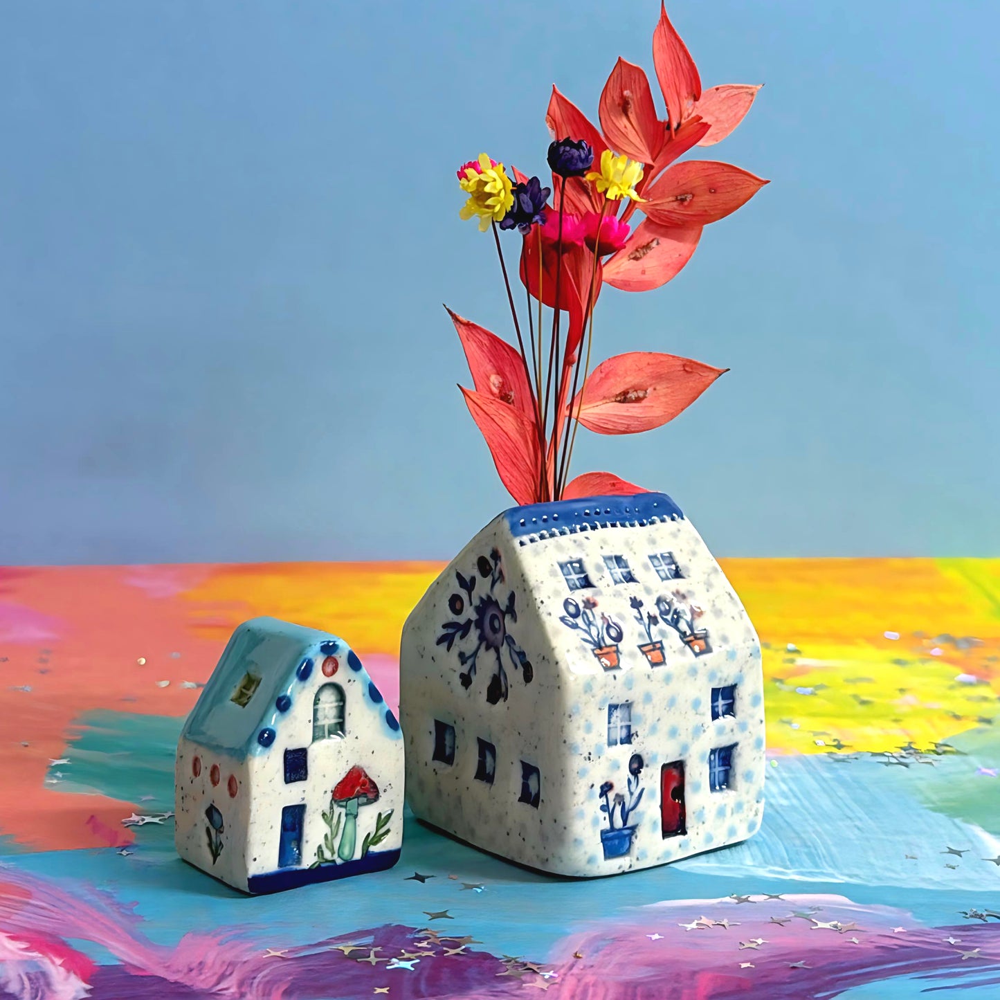 Hello Little BIG HOME Vase : 5 & 6 : Handpainted Ceramic Home Vases by Jo Kealley