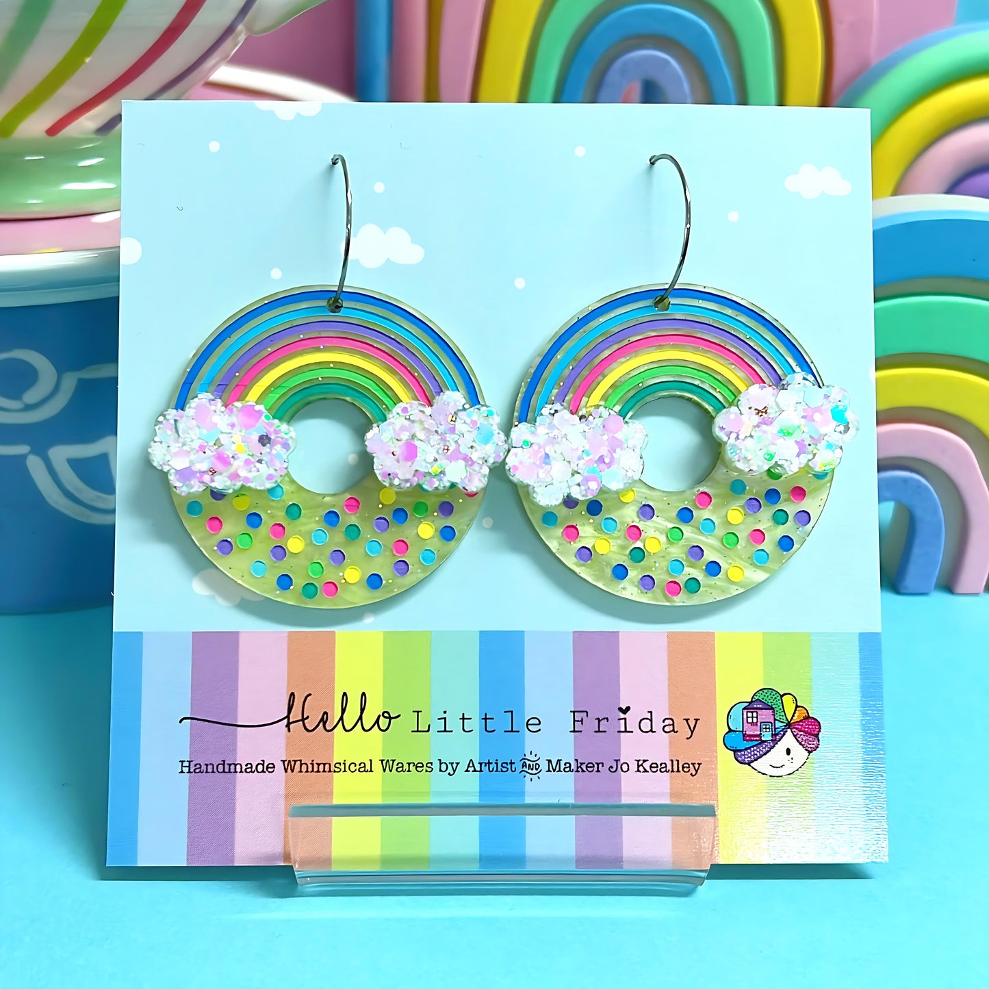 FAIRY BREAD DONUTS : BUTTER TWINKLE : Handpainted Acrylic & Cast Resin Drop Earrings