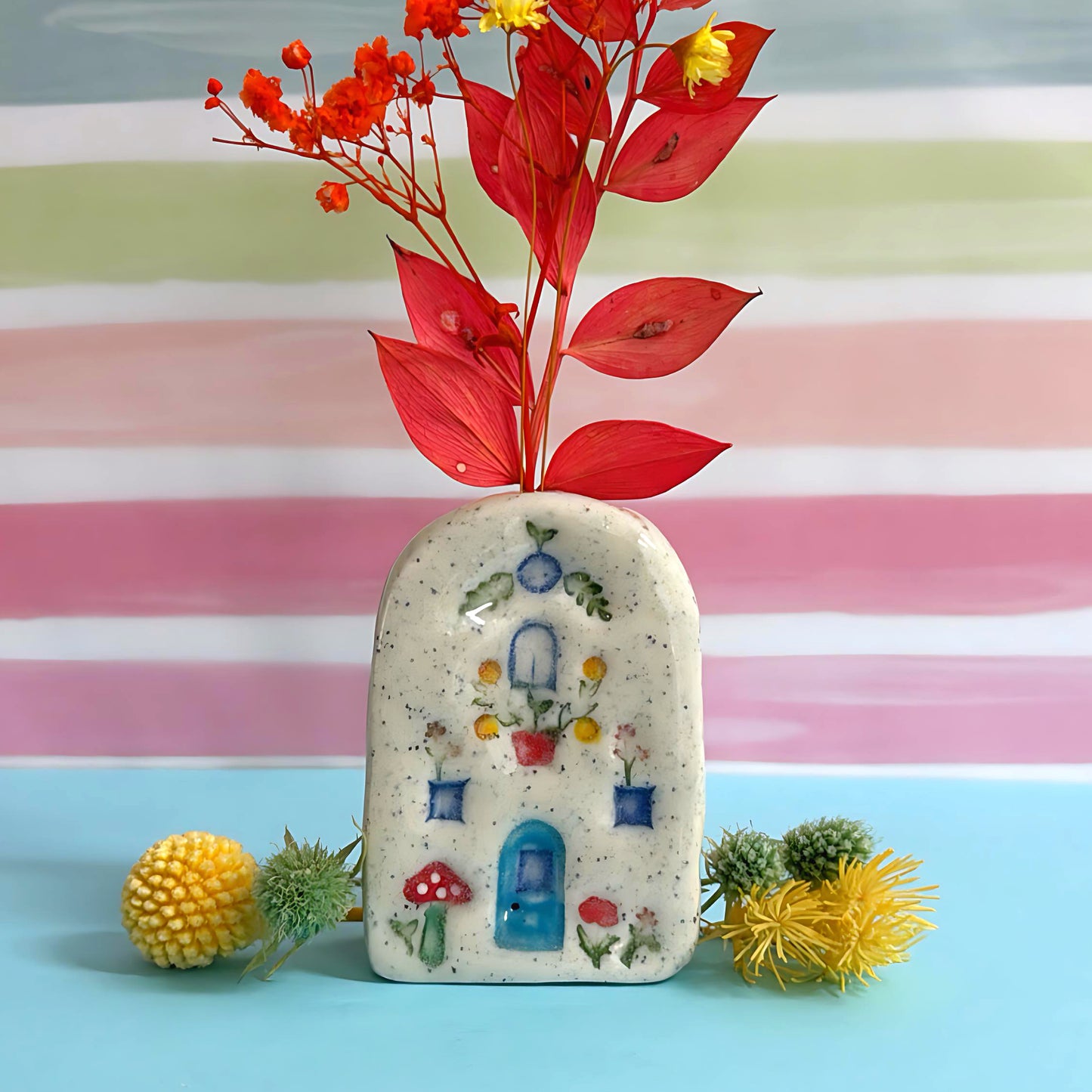 Hello Little FAERIE HOME Vase FH2 : Handpainted Ceramic Home Vase by Jo Kealley