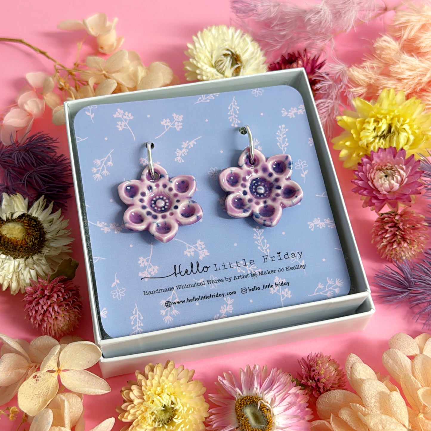 VIOLET STARFLOWERS ~ PORCELAIN Drop Earrings by Jo Kealley