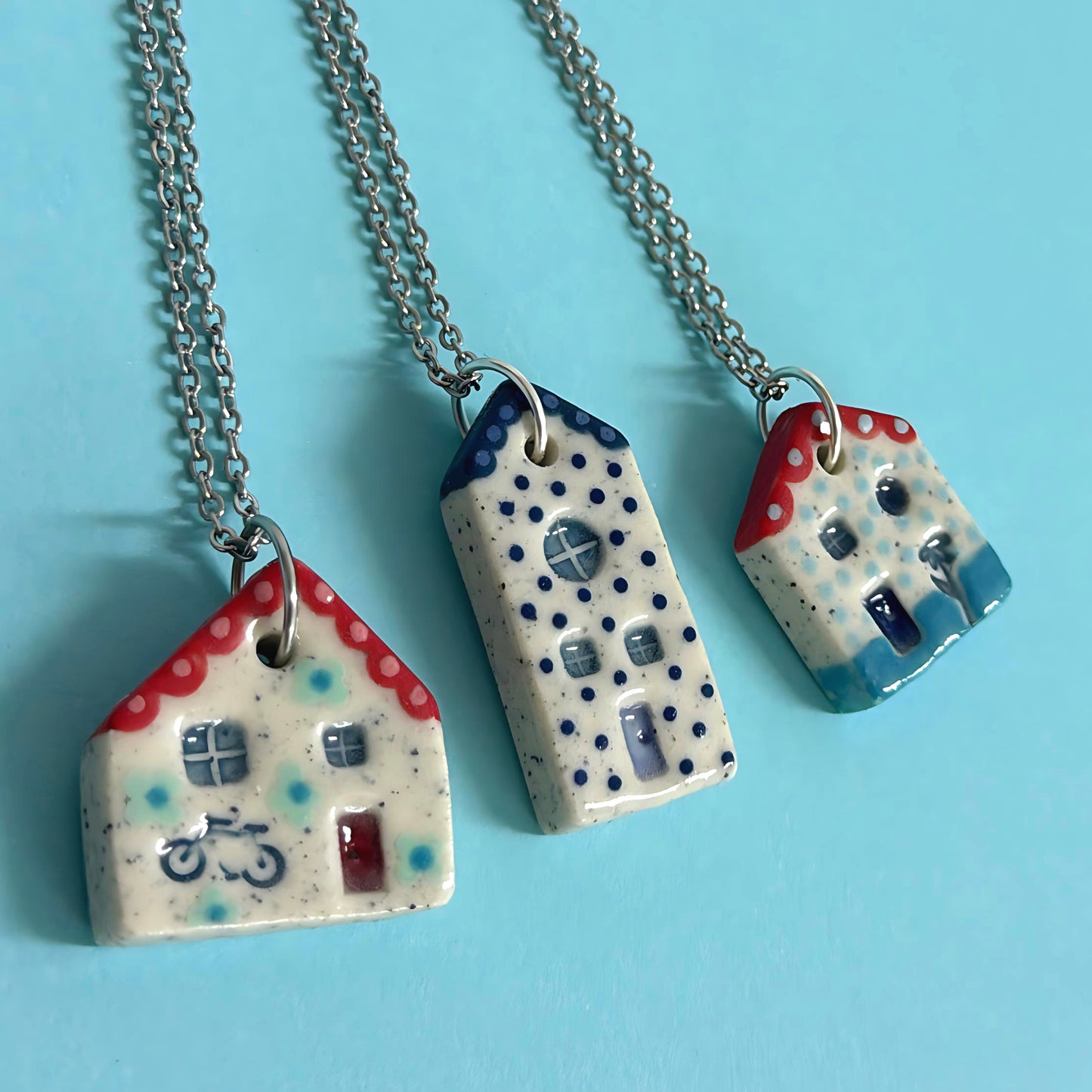 Hello Little HOMES 2 : Choose your Home : Handpainted One of a kind : Ceramic Home Pendants by Jo Kealley