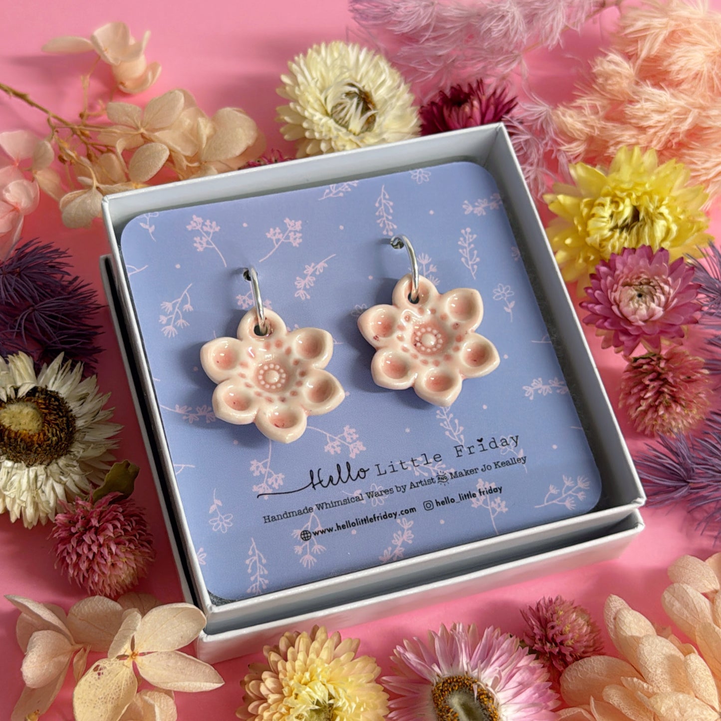 BLUSH STARFLOWERS ~ One of a kind : PORCELAIN Drop Earrings by Jo Kealley